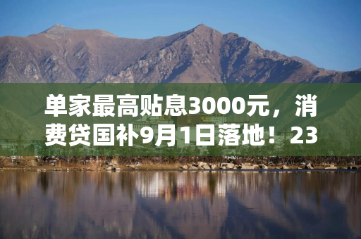 单家最高贴息3000元，消费贷国补9月1日落地！23家机构直接扣减，利息省1/3