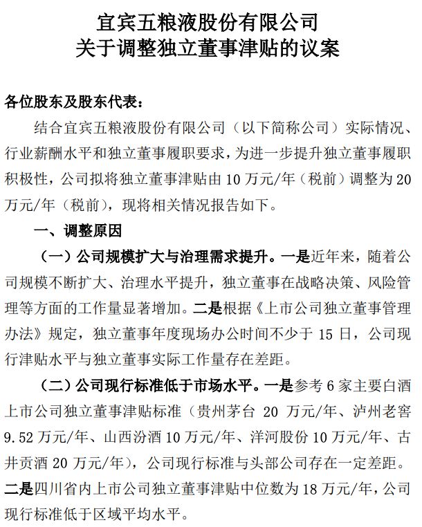 业绩降速、股价缩水，五粮液独董工资却要翻倍了