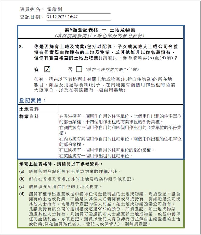 霍启刚公开个人财产，35套物业曝光__霍启刚公开个人财产，35套物业曝光