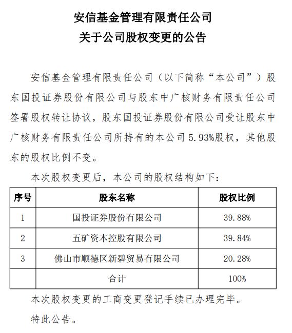 安信基金5.93%股权易主，国投证券正式“接盘”
